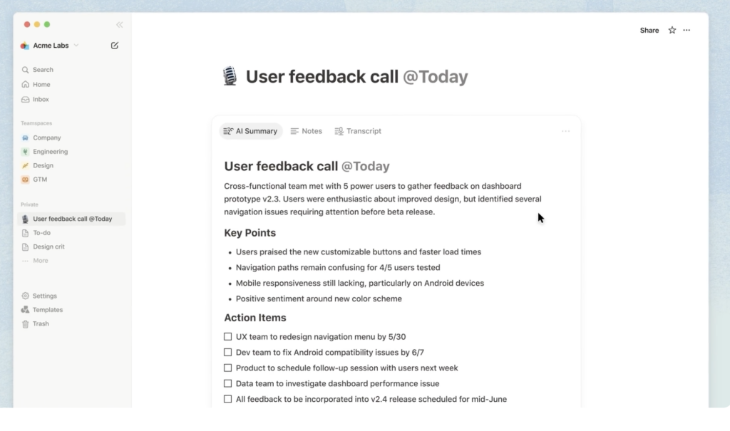 Notion AI Meeting Notes