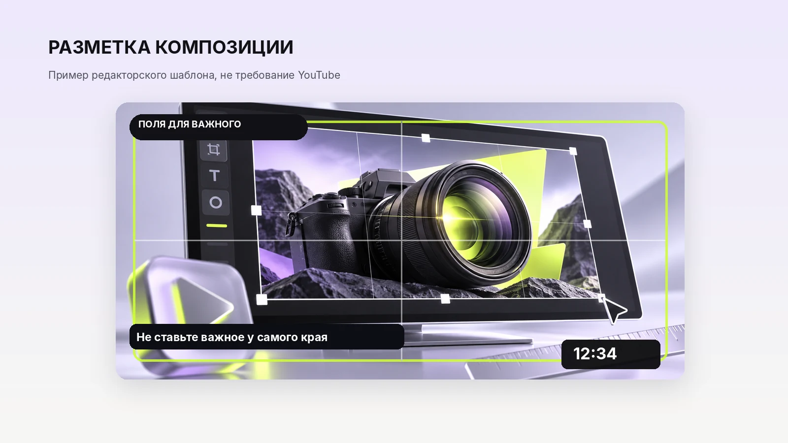 Схема внутренних полей обложки YouTube с зоной длительности ролика справа внизу